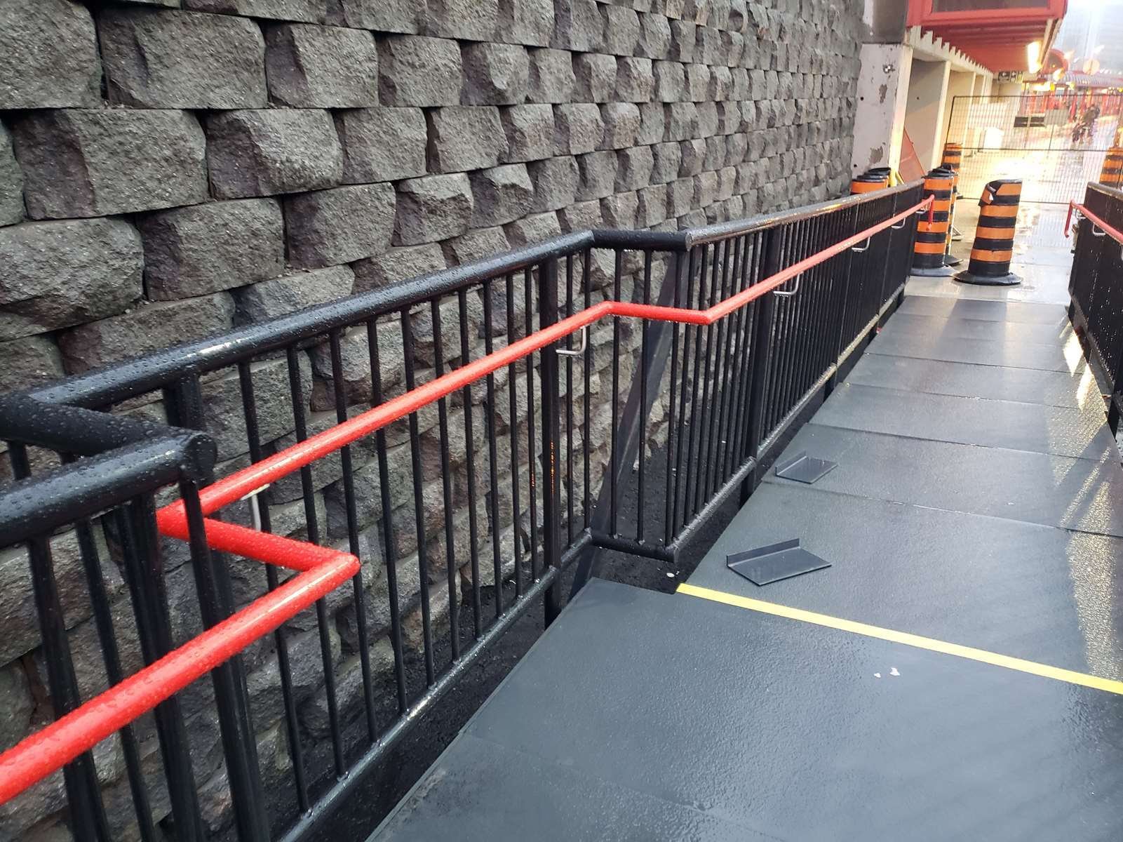 Covered fiberglass grating on a bridge station