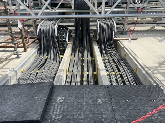 Trench waterfall for cable management in a data center
