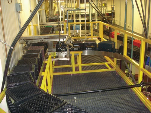 Moulded fibreglass grating in a food processing facility