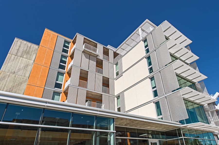FRP sunshades student housing building