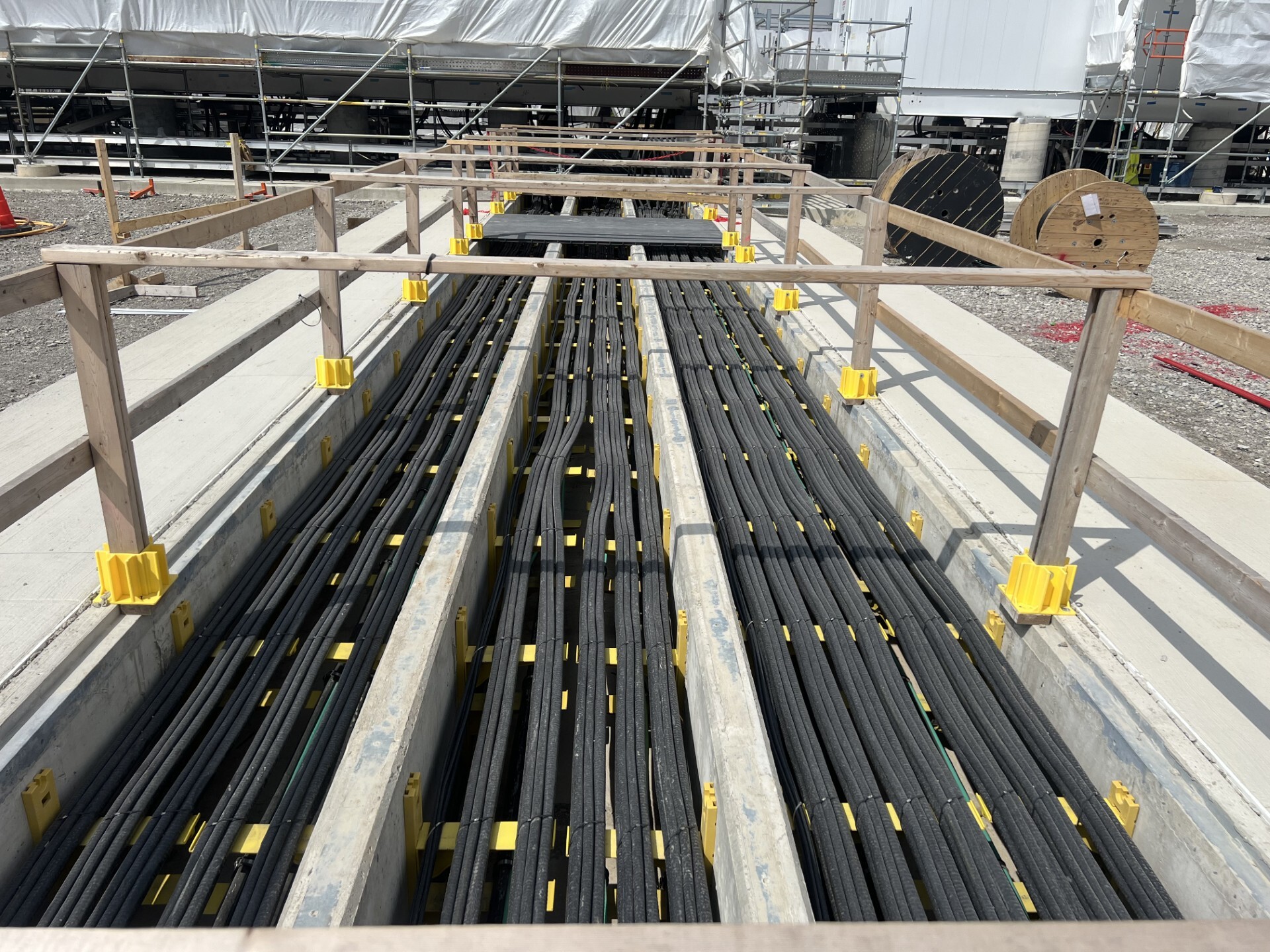 Trench with cables in data center